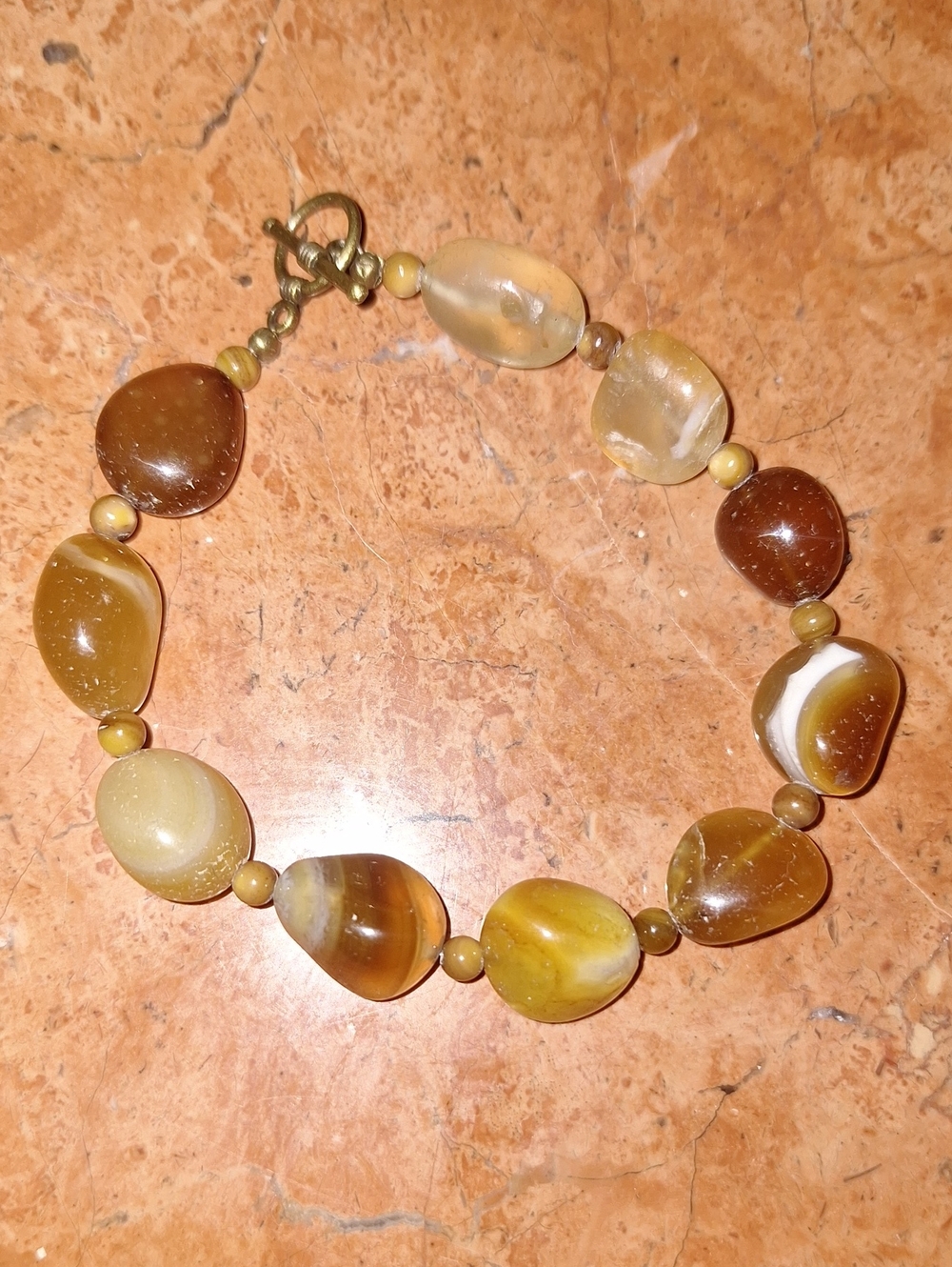 Handcrafted Brown and Cream Agate Beaded Bracelet
